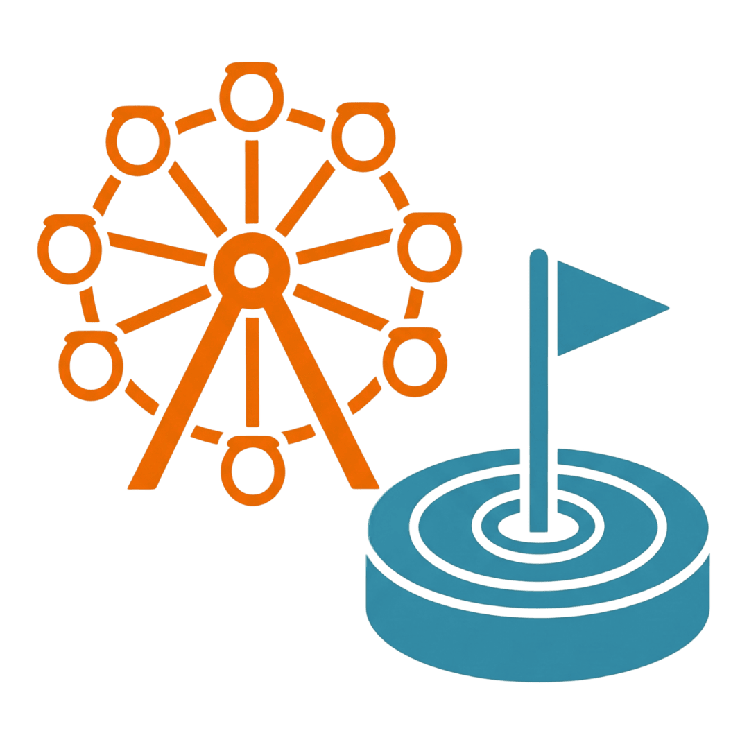 a graphic of the wheel and mini golf combo
