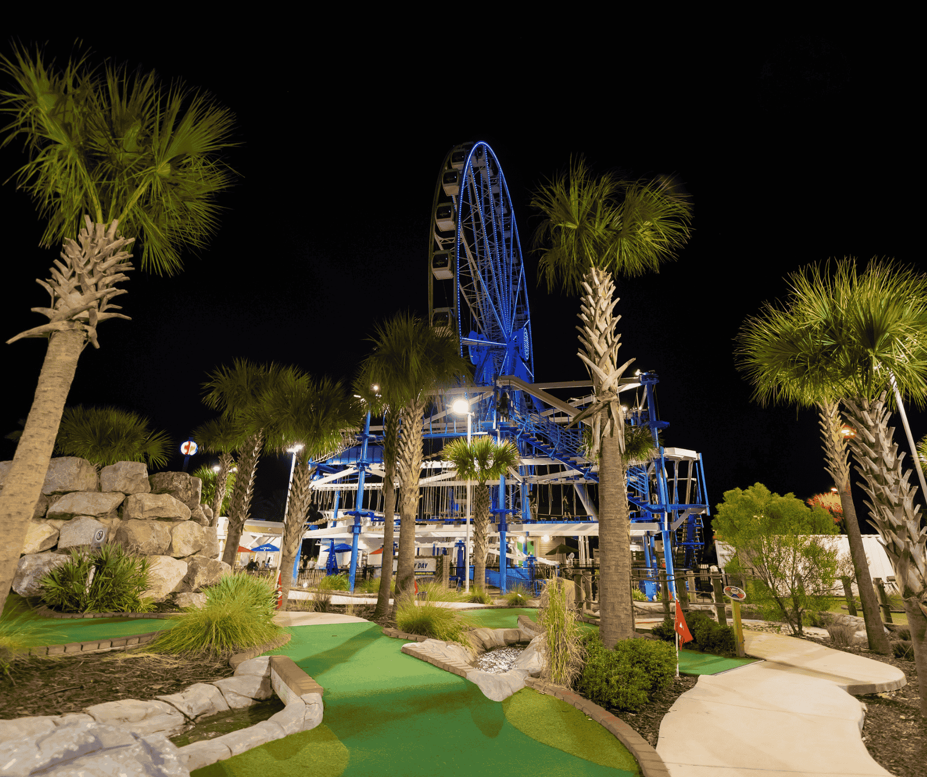 Nighttime image of the pcb wheel and mini golf